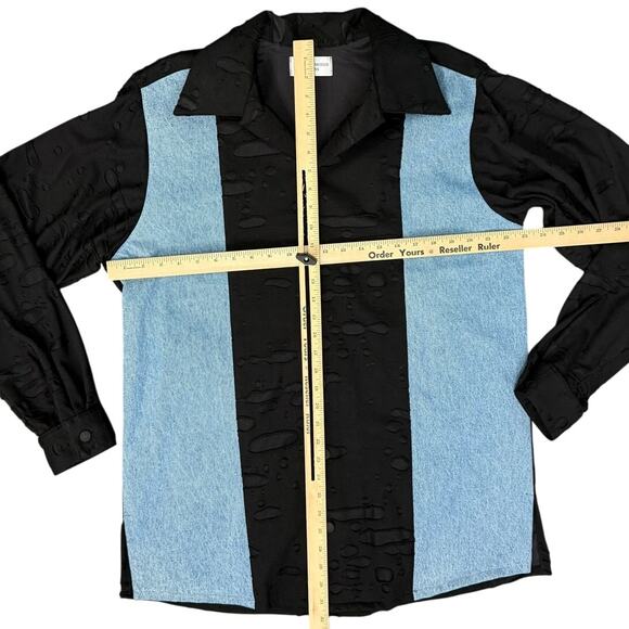 James Brumfield Designs Denim Black Textured Blue Button Up Shirt size L Men's - Picture 4 of 13